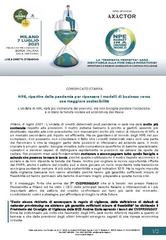 NPE, ripartire dalla pandemia per ripensare i modelli di business verso una maggiore sostenibilità