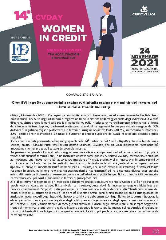 CreditVillageDay: smaterializzazione, digitalizzazione e qualità del lavoro nel futuro della Credit Industry