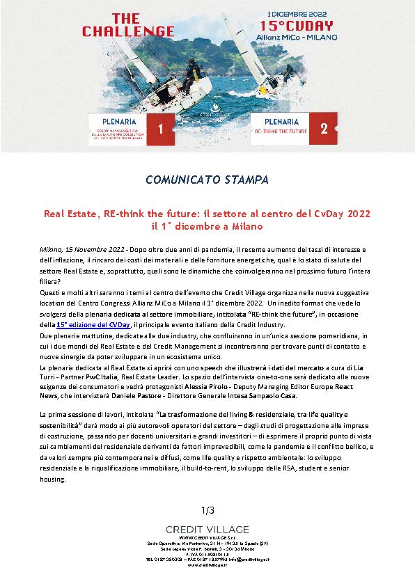Real Estate, RE-think the future: il settore al centro del CvDay 2022 il 1° dicembre a Milano