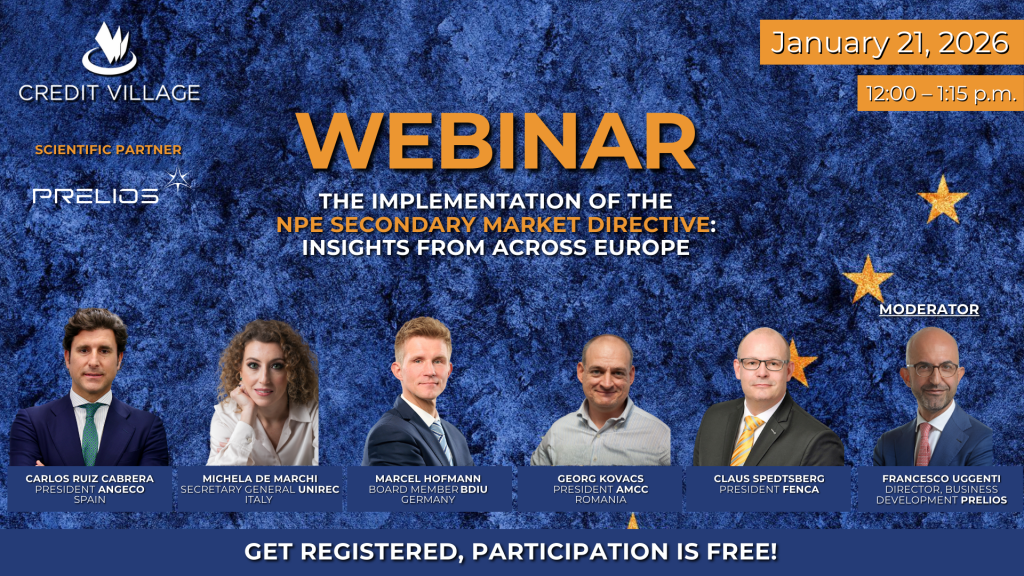 Secondary Market Directive, tra semplificazione e nuovi vincoli: al via il primo confronto europeo nel webinar del 21 gennaio 2026 promosso da Credit Village